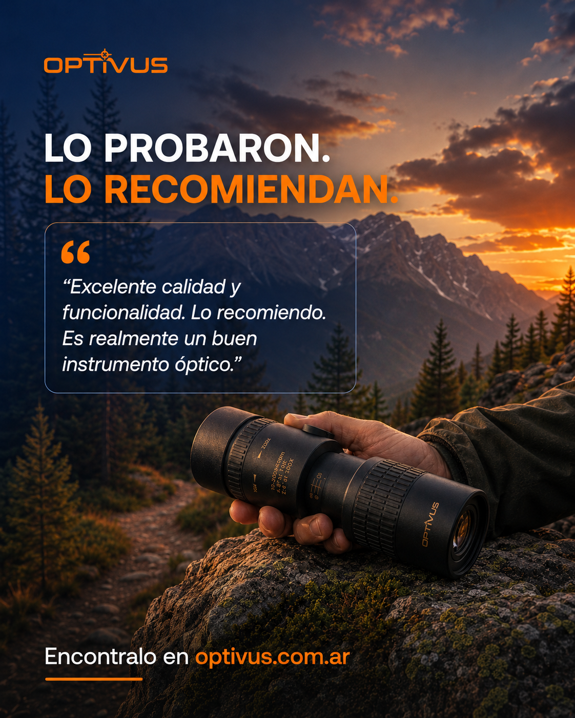 Monocular Optivus con Zoom, Trípode y Adaptador para Celular