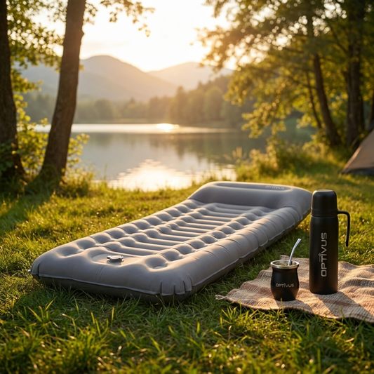 Combo Outdoor Premium Optivus | Colchoneta Inflable + Mate Térmico + Termo de Acero Inoxidable