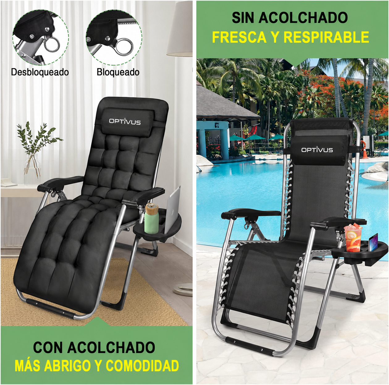 Reposera Reclinable Optivus Gravedad Cero con Acolchado