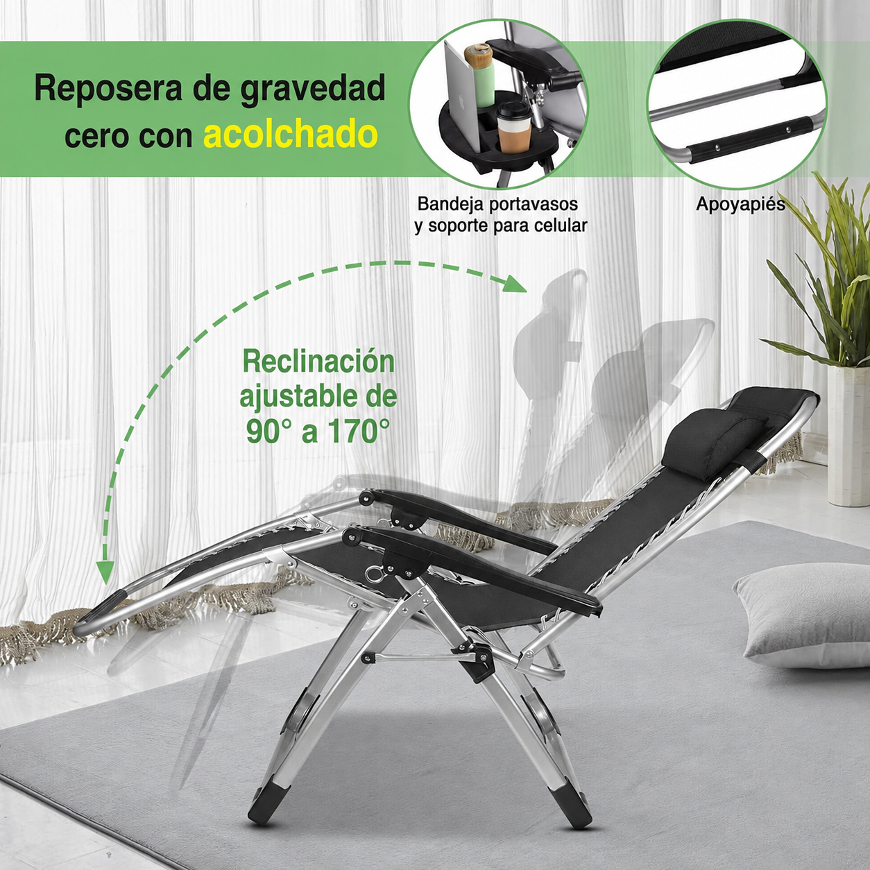 Reposera Reclinable Optivus Gravedad Cero con Acolchado