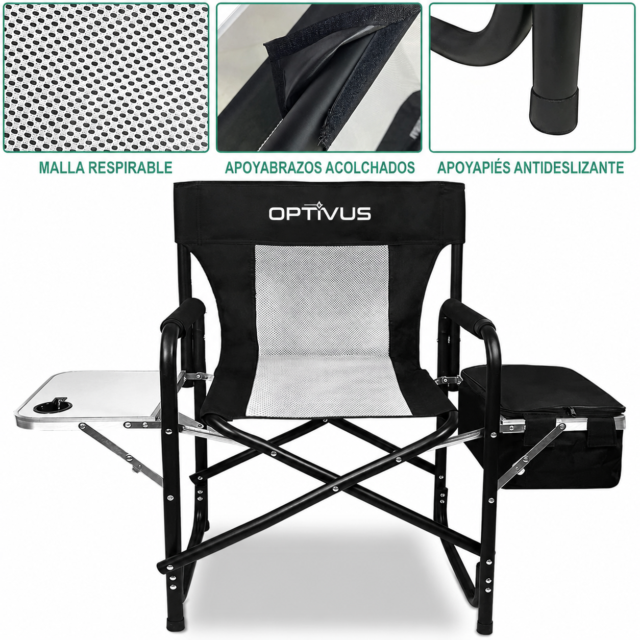 Silla Director Plegable Optivus con Mesa y Lunchera Térmica